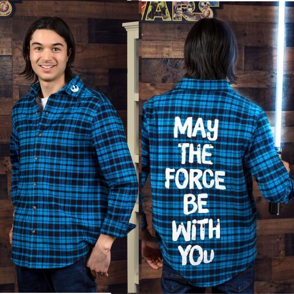Cakeworthy Disney Star Wars The Force Blue Plaid Flannel Shirt 4XL